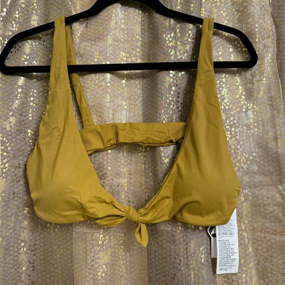 RVCA Golden Brown Tie Front Bralette Swim Bikini Large NWT